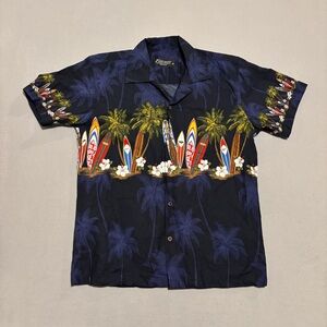 Vintage Favant Hawaiian Shirt Mens Medium Blue Floral Tropical Beach Summer